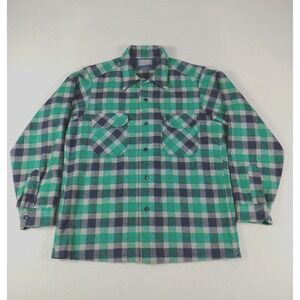 Vintage 60s/70s Pendleton Shirt Men's‎ Large Green Blue Wool Flannel Board Shirt